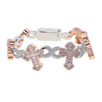 Iced Out Cross Infinity Charm Bracelet Micro Paved Cubic Zirconia Cuban Chain✨