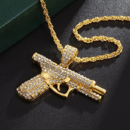Pistol Pendant Submachine Gun Necklack Hip Hop Rock Rapper Neck Chain 💎
