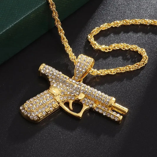 Pistol Pendant Submachine Gun Necklack Hip Hop Rock Rapper Neck Chain 💎