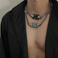 Titanium Steel Street Men Letters Metal Safety Buckle Necklace Fashion Jewelry ✨