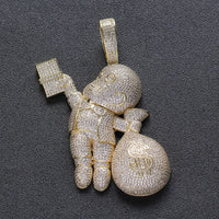 ALEC M Cubic Zirconia Paved Bling Iced Out Give Dollars Money Pendants Necklace💎