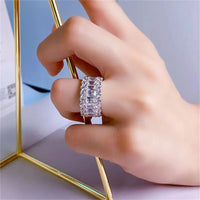 - Luxury Pink White Zircon Wheel Rings For Women Silver Color 💍