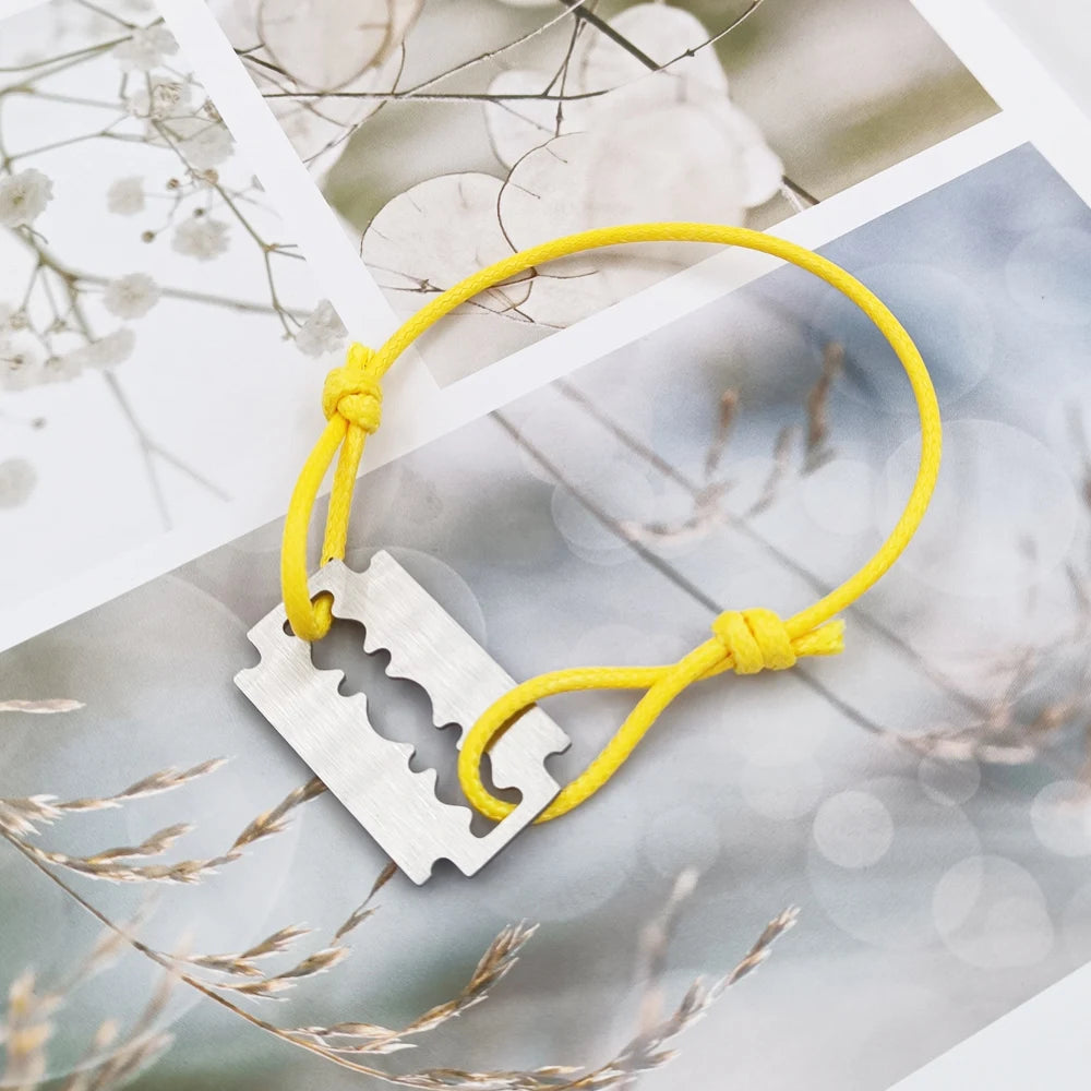 1 Stylish And Adjustable Stainless Steel Shaving Blade Bracelet With Colorful Lucky Bracelet