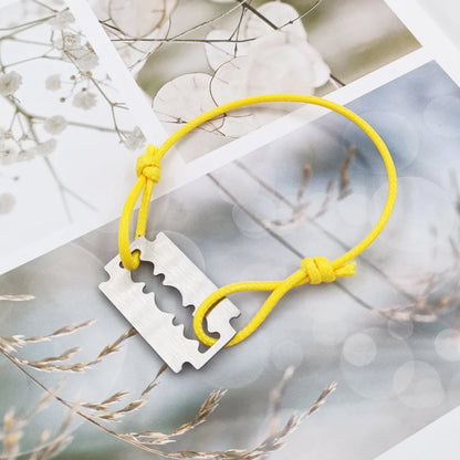 1 Stylish And Adjustable Stainless Steel Shaving Blade Bracelet With Colorful Lucky Bracelet