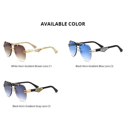Buffalo Horn Sunglasses Men Famous Luxury Brand Design Rimless Sun Glasses
