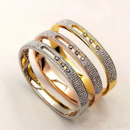Luxury Brand Stainless Steel Slide Lover Bangles Full Crystal Stone Bracelets 💎