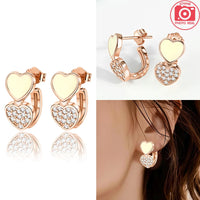 Original 925 Silver Rose Gold Flower Heart Square Loop Earrings Jewelry ✨