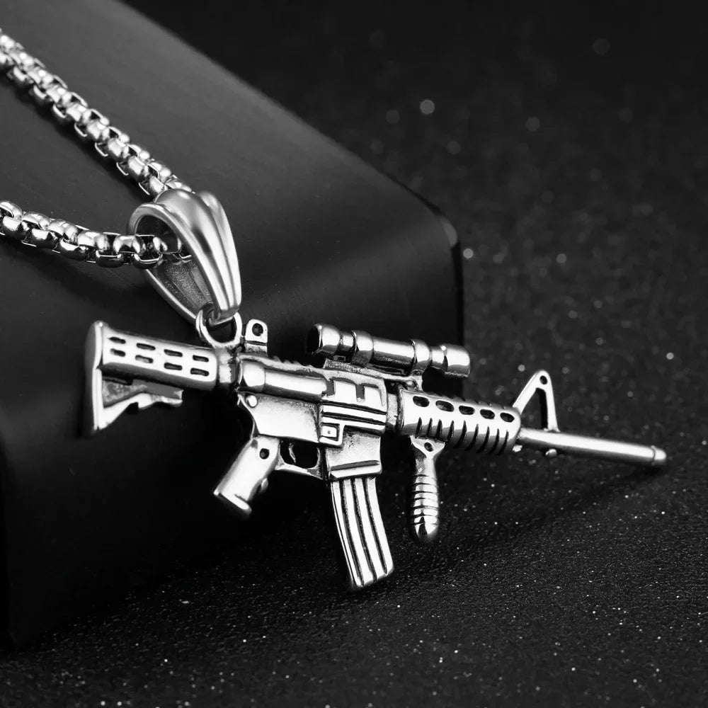 Submachine Gun Pendant  Necklace Men Rock Hip Hop Party Jewelry ✨