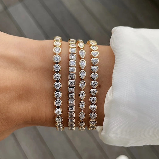 Various Shaped Geometric Bezel Cubic Zirconia 5A CZ Tennis Chain Bracelet ✨