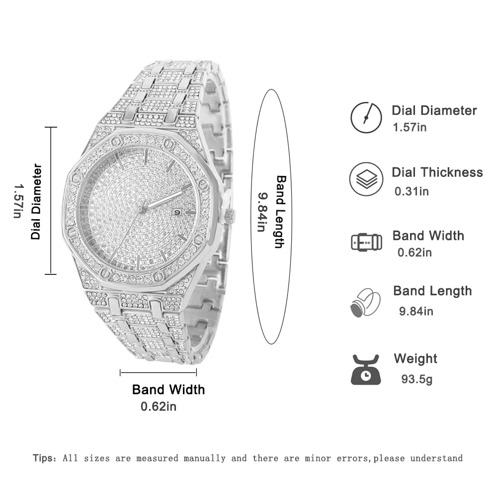 Diamond Watch 2 pieces set of With Bracelet Iced Out Golden Wrist Watches Luxury Brand 💎