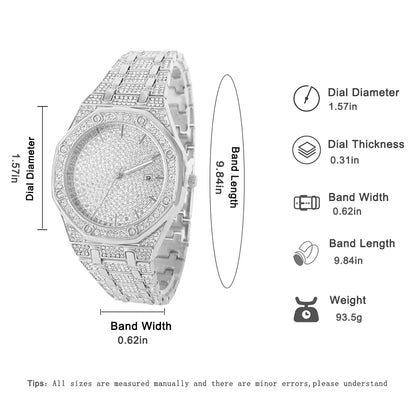 Diamond Watch 2 pieces set of With Bracelet Iced Out Golden Wrist Watches Luxury Brand 💎