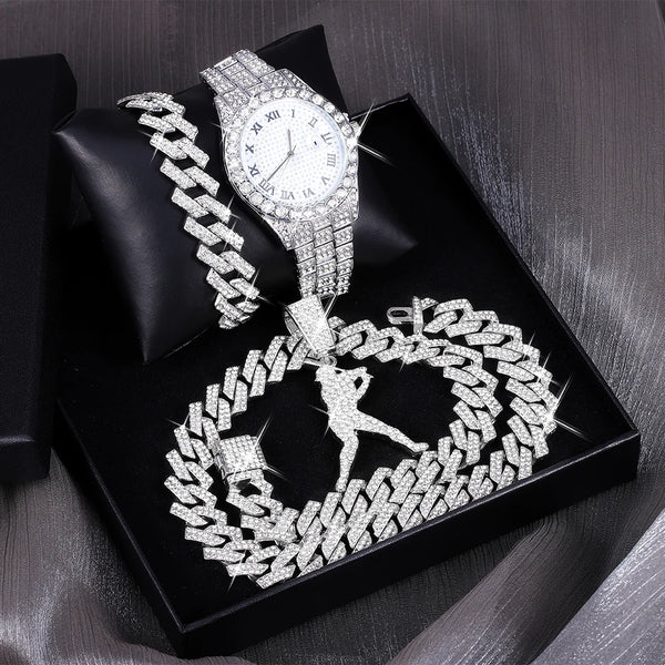 Diamond Baseball Star Shape Pendant With Necklace Bracelet Exquisite Watch 💎