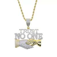 Trust No One Pendant Necklace Cuban Chain Hip Hop Iced Out Pendant Necklaces 💎