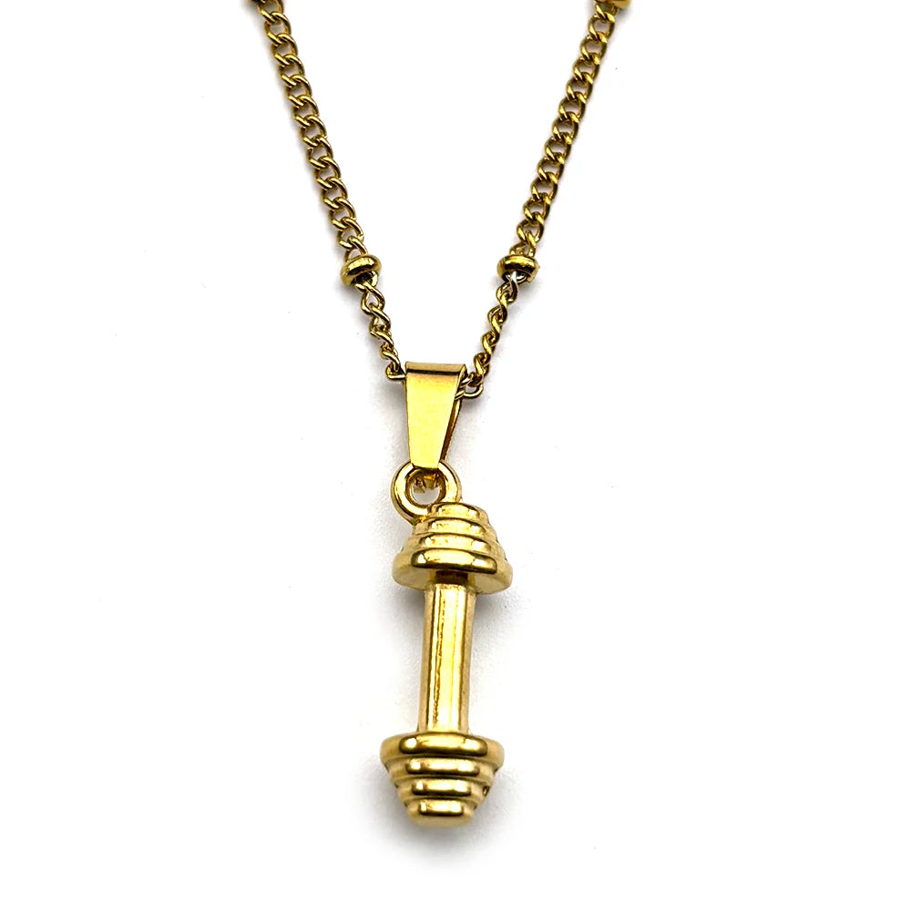 Dumbbell Fitness Body Pendant Necklaces for Women Men Stainless Steel  ✨