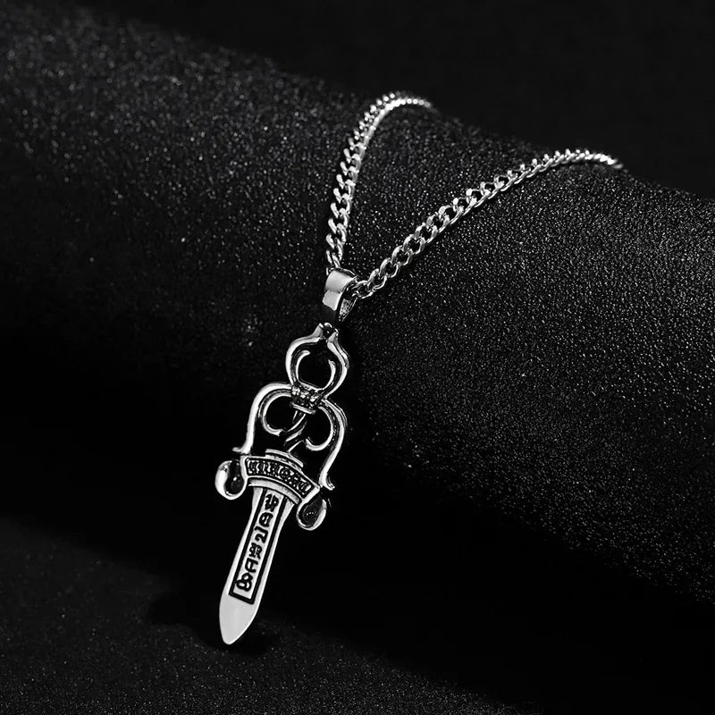 CRH Knight Star Large Sword Pendant Men's Punk Versatile Long Necklace ⚜️