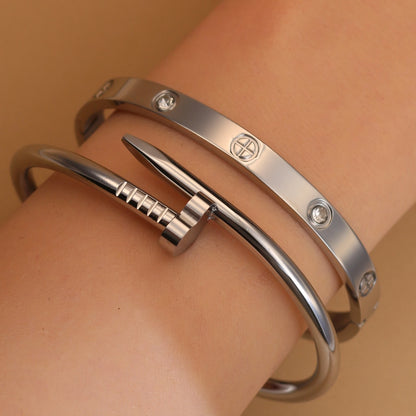 Heart Shaped Zircon Stainless Steel Gold Color 2-in-1 Bracelet ✨