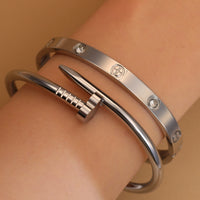 Heart Shaped Zircon Stainless Steel Gold Color 2-in-1 Bracelet ✨