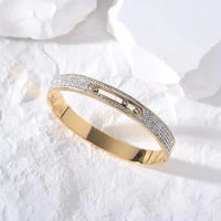 Luxury Brand Stainless Steel Slide Lover Bangles Full Crystal Stone Bracelets 💎