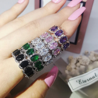 Luxury Green Black Pink Silver color Eternity Band Ring For Women 💍