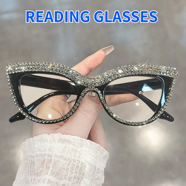 Rhinestone Trendy Reading Glasses for Women Retro Square 🕶️