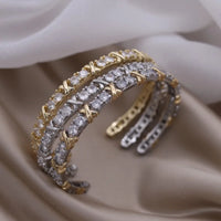 Fashion jewelry two-color plated zircon letter X opening bracelet 💎