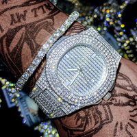 Luxury Iced Out Watches Bracelet Set Gold Silver Color Full Rhinestone 💎