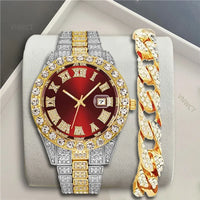 Luxury Men Watch Diamond Watch 2pcs Wrist Male Watch Rhinestone 💎