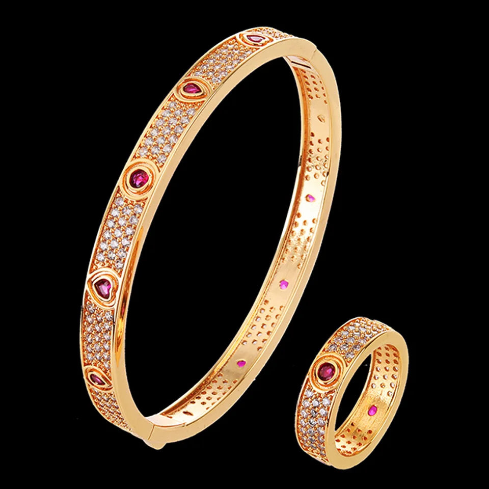 Jewelry Classic Love Heart Shape CZ Zircon Women Bangle With Ring  ✨