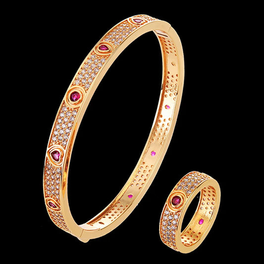 Jewelry Classic Love Heart Shape CZ Zircon Women Bangle With Ring  ✨