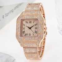 Ice Diamond Quartz Watch Luxury Roman Literal Square Wristwatch⏱️