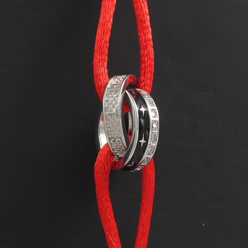 Diamond Adjustable Rope Bracelet Two Rings Interlock Stars ✨