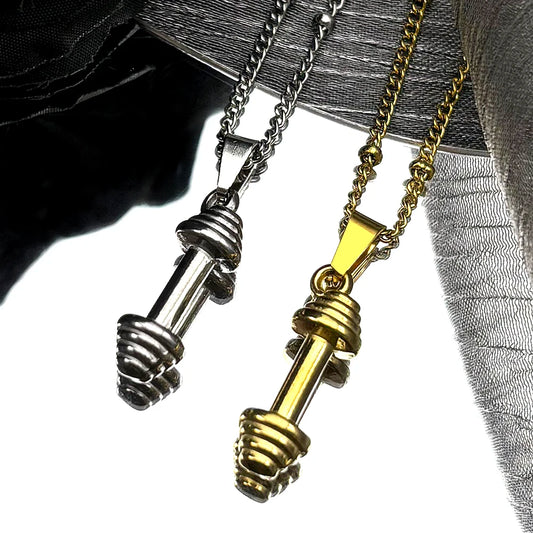 Dumbbell Fitness Body Pendant Necklaces for Women Men Stainless Steel  ✨