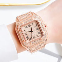 Ice Diamond Quartz Watch Luxury Roman Literal Square Wristwatch⏱️