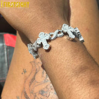 Iced Out Cross Infinity Charm Bracelet Micro Paved Cubic Zirconia Cuban Chain✨