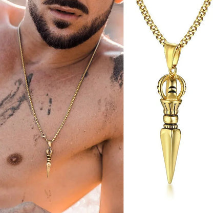 GANDHANRA STAINLESS STEEL VAJRA DAGGER PATRON SAINT AMULET NECKLACE✨