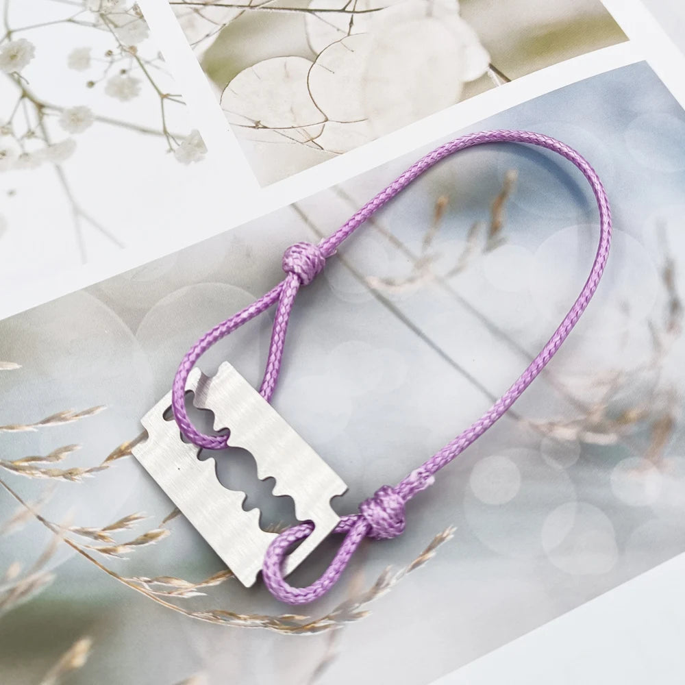 1 Stylish And Adjustable Stainless Steel Shaving Blade Bracelet With Colorful Lucky Bracelet