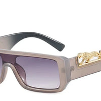 Square Frame One-piece Narrow-Brimmed Leopard Sunglasses 🕶️