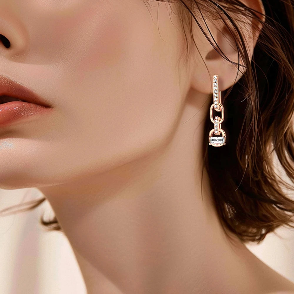 Original 925 Silver Rose Gold Flower Heart Square Loop Earrings Jewelry ✨