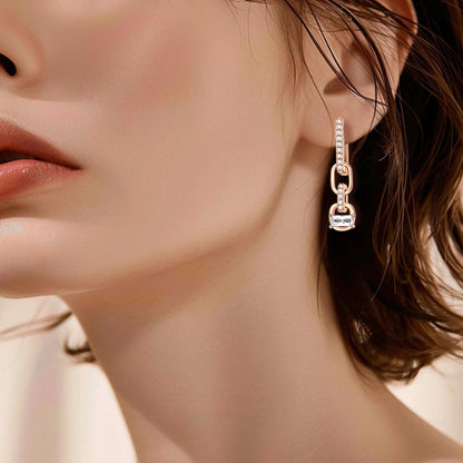 Original 925 Silver Rose Gold Flower Heart Square Loop Earrings Jewelry ✨