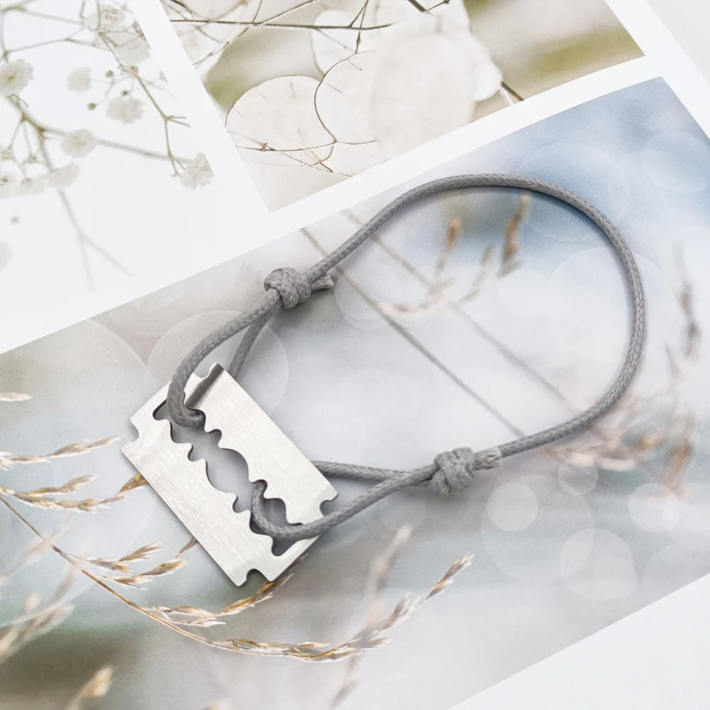 1 Stylish And Adjustable Stainless Steel Shaving Blade Bracelet With Colorful Lucky Bracelet
