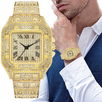 Luxury Diamond Steel Strap Square Roman Scale Rhinestone Quartz Watch 💎
