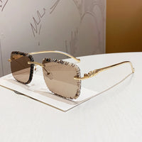 Luxury Rimless Square Sunglasses Vintage Metal Diamond Cutting 🕶️
