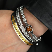 - Luxury Royal King Crown Bracelet Set For Men Stainless Steel Bangle 👑