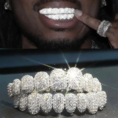 Hip Hop 10/10 Iced Out CZ Stone Teeth Grillz Punk Rapper Cubic Zirconia 💎