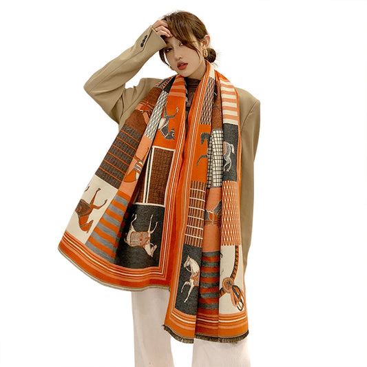 Women's Autumn Winter Horse Pattern Scarf New Luxury Cashmere Feeling Large Blanket ✨