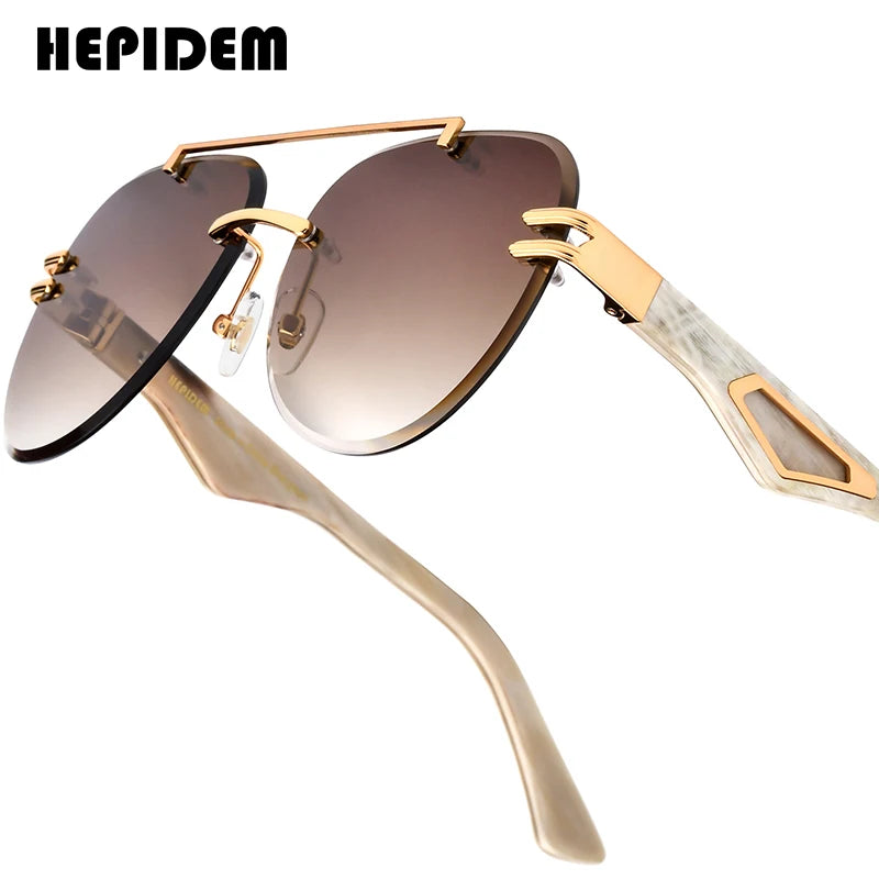 Buffalo Horn Sunglasses Men Famous Luxury Brand Design Rimless Sun Glasses