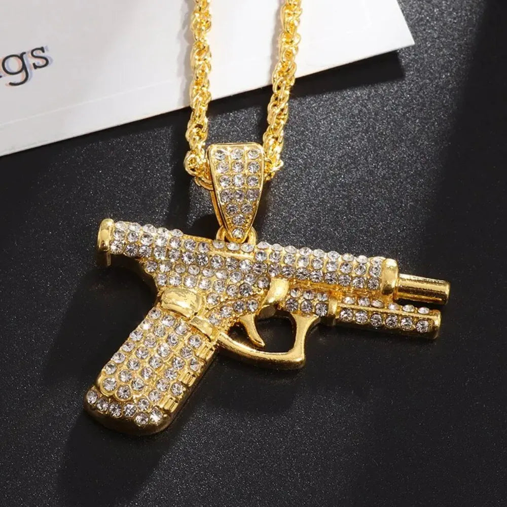 Pistol Pendant Submachine Gun Necklack Hip Hop Rock Rapper Neck Chain 💎