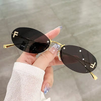 Rimless Sunglasses Women UV400 Oval Elegant Diamond F Sunglasses ✨