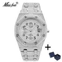 Luxury Watches Men Automatic Date Waterproof Quartz Clock Hip Hop Iced Diamond 💎