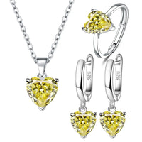 925 Sterling Silver Jewelry Sets For Women Heart Zircon Ring Earrings Necklace ✨